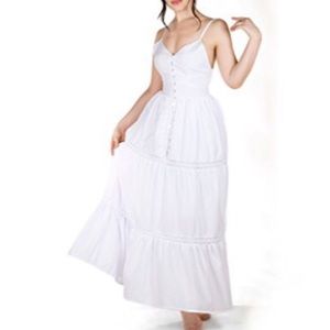 Boho white lace cotton sundress summer maxi